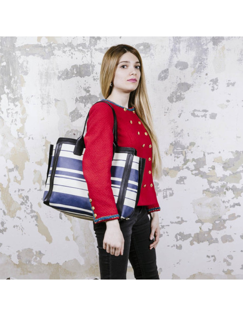 Sac CHLOE en cuir rayé blanc et bleu