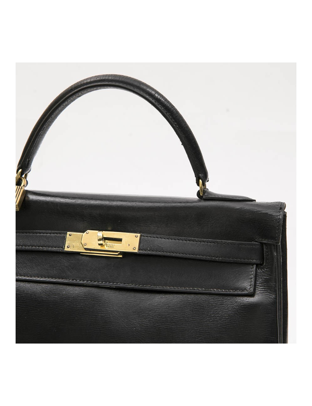 HERMES vintage Kelly 32 bag in black box leather