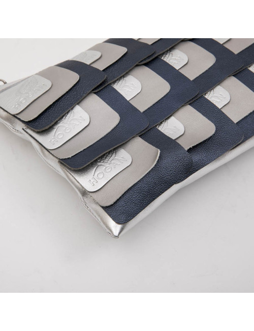 Pochette HOGAN by KARL LAGERFELD en cuir argent et bleu 
