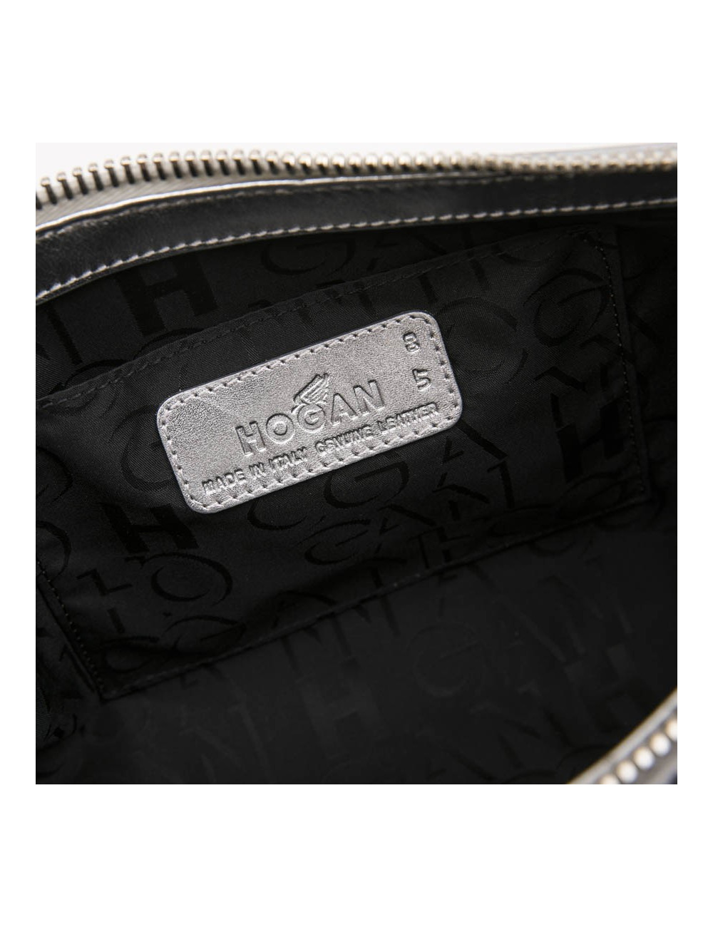 Pochette HOGAN by KARL LAGERFELD en cuir argent et bleu 