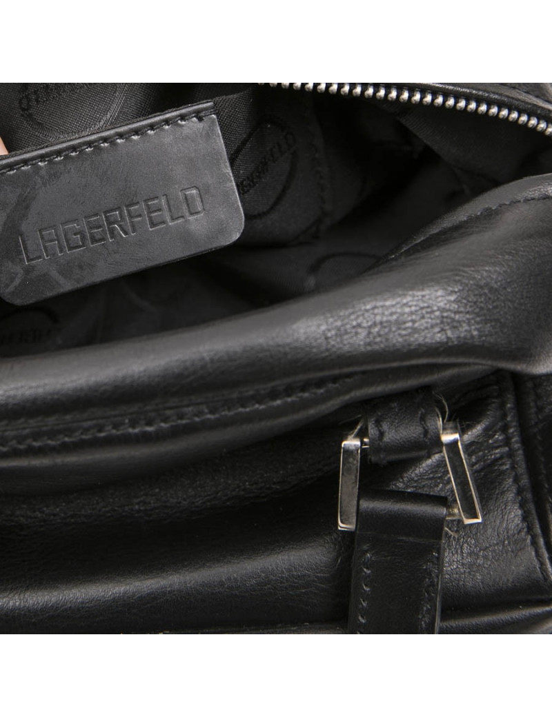 KARL LAGERFELD mini bowling bag in black leather