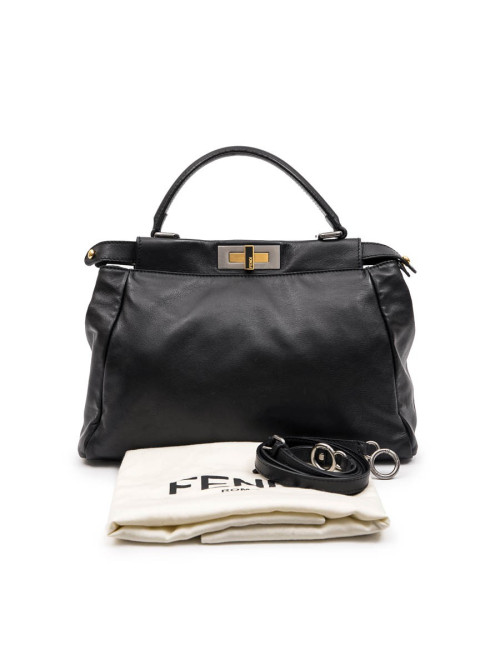 FENDI Peekaboo bag in soft black leather Médium size