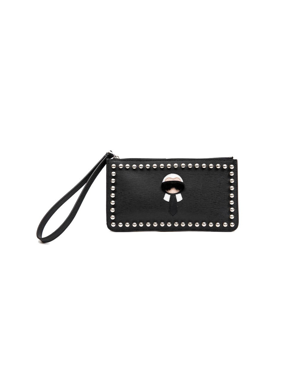 FENDI "Karlito" clutch by KARL LAGERFELD PM in black studded leather