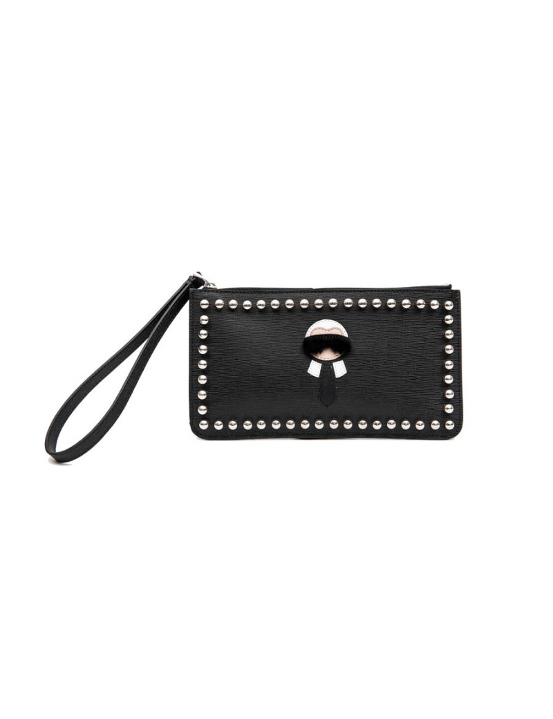 FENDI "Karlito" clutch by KARL LAGERFELD PM in black studded leather