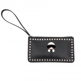 FENDI "Karlito" clutch by KARL LAGERFELD PM in black studded leather