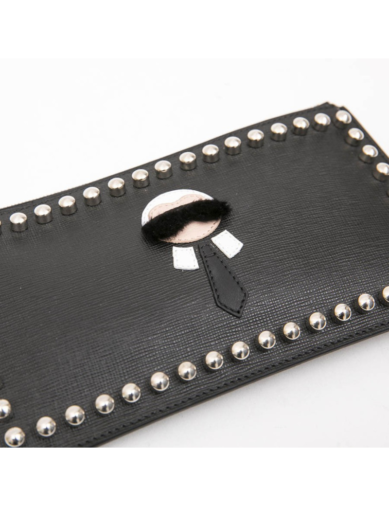 FENDI "Karlito" clutch by KARL LAGERFELD PM in black studded leather