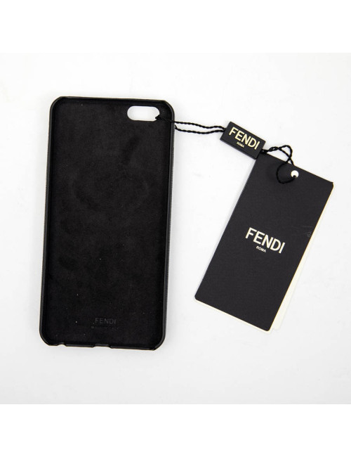 FENDI 'Karlito' phone case in black leather and silver studs
