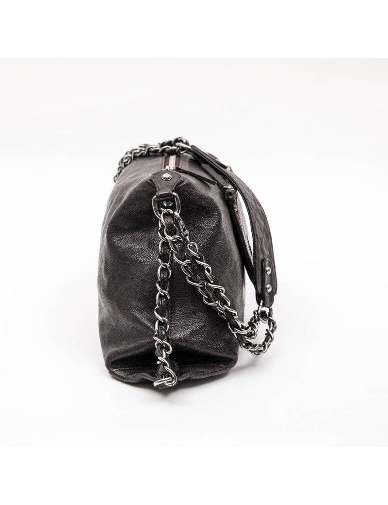 Chanel satchel bag in brown grained leather