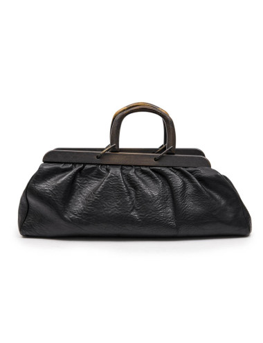 GUCCI vintage bag in a black cowhide leather and ribbed wood