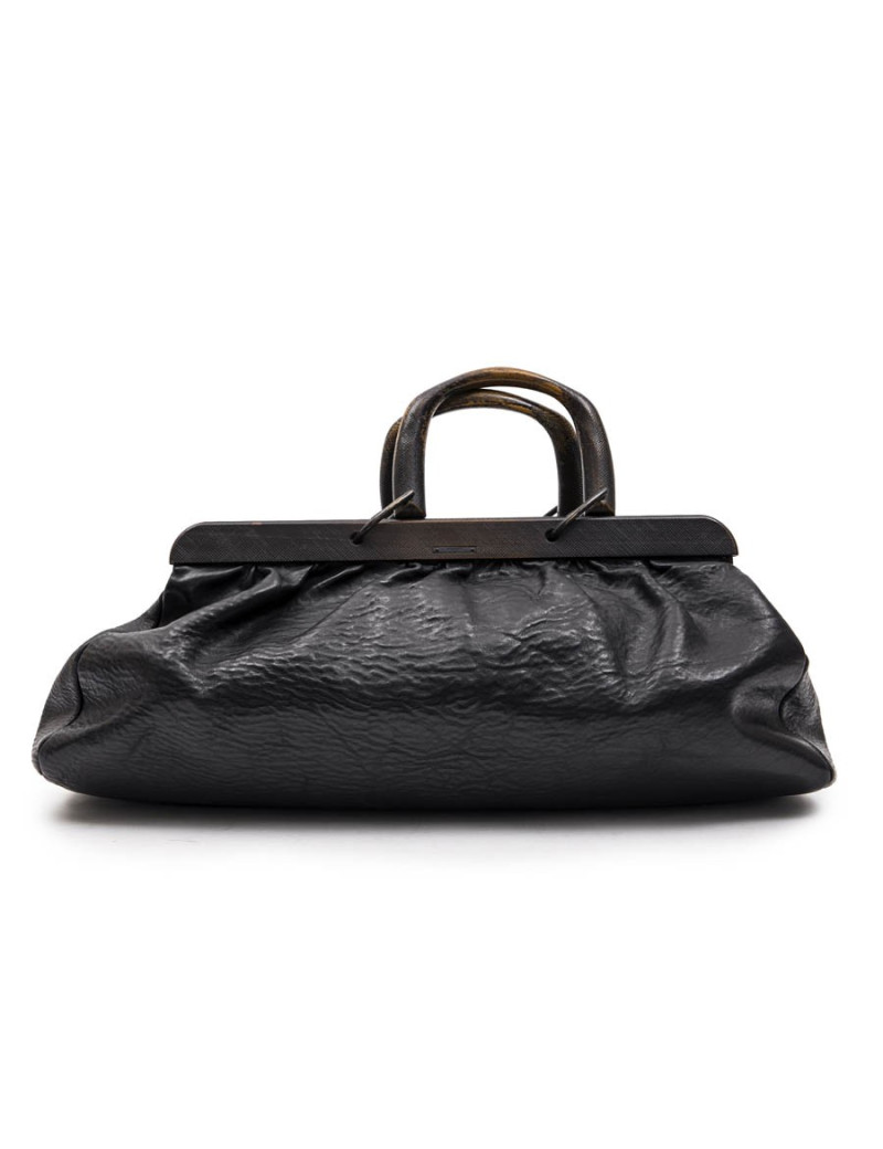 GUCCI vintage bag in a black cowhide leather and ribbed wood