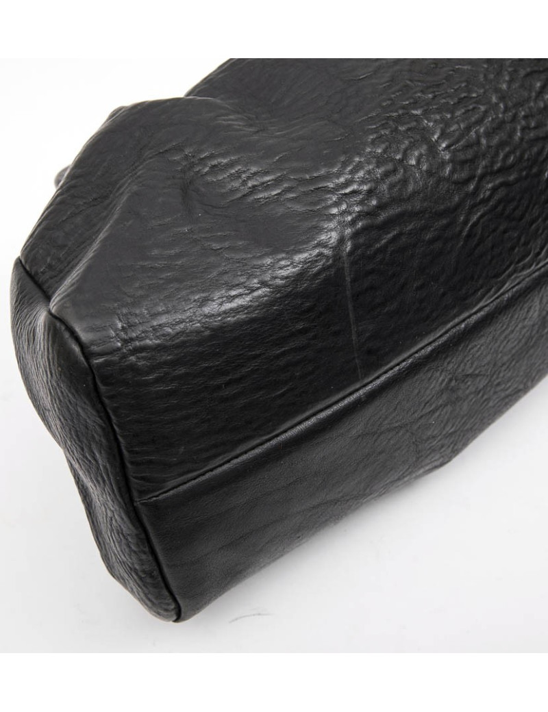 GUCCI vintage bag in a black cowhide leather and ribbed wood