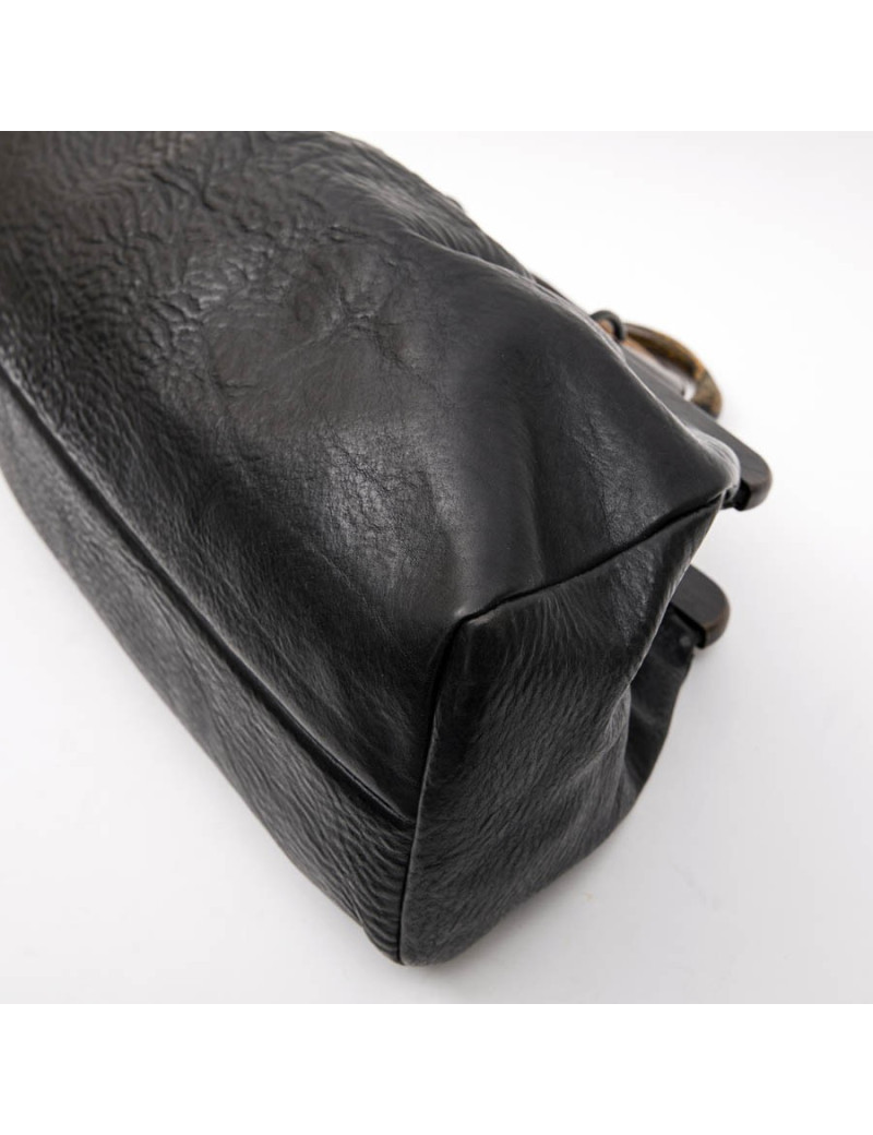 GUCCI vintage bag in a black cowhide leather and ribbed wood