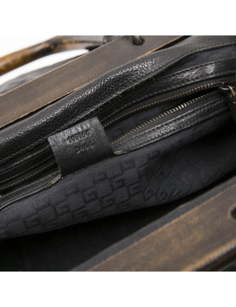 GUCCI vintage bag in a black cowhide leather and ribbed wood