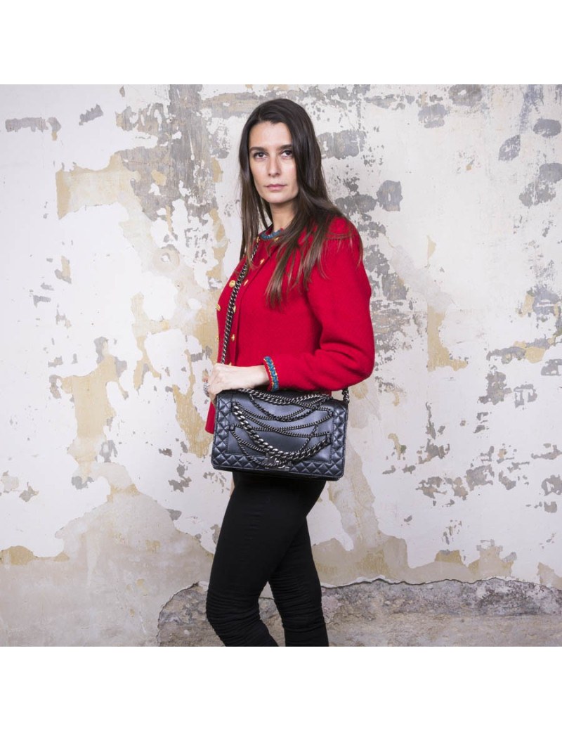 CHANEL 'Multi Chains' Boy Bag in Black Smooth Lambskin