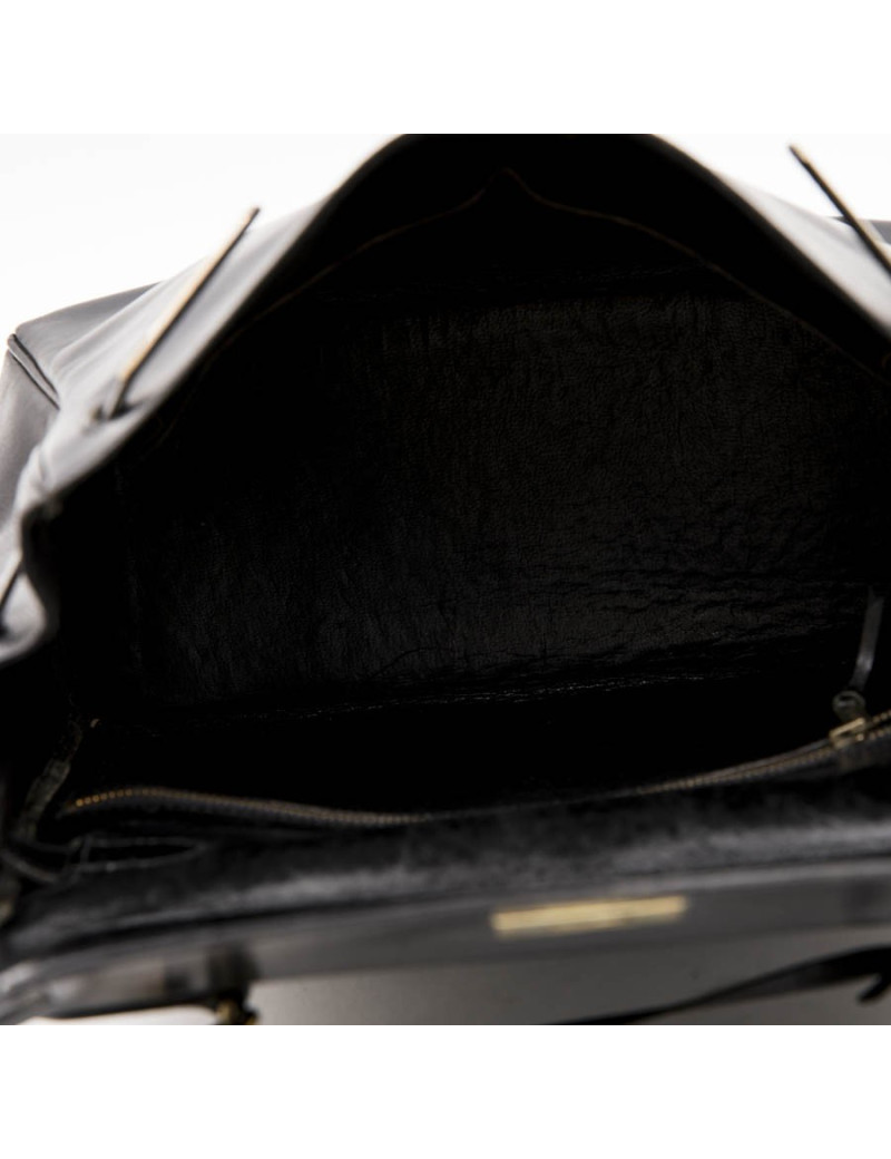 Sac Kelly 28 HERMES cuir box noir vintage 