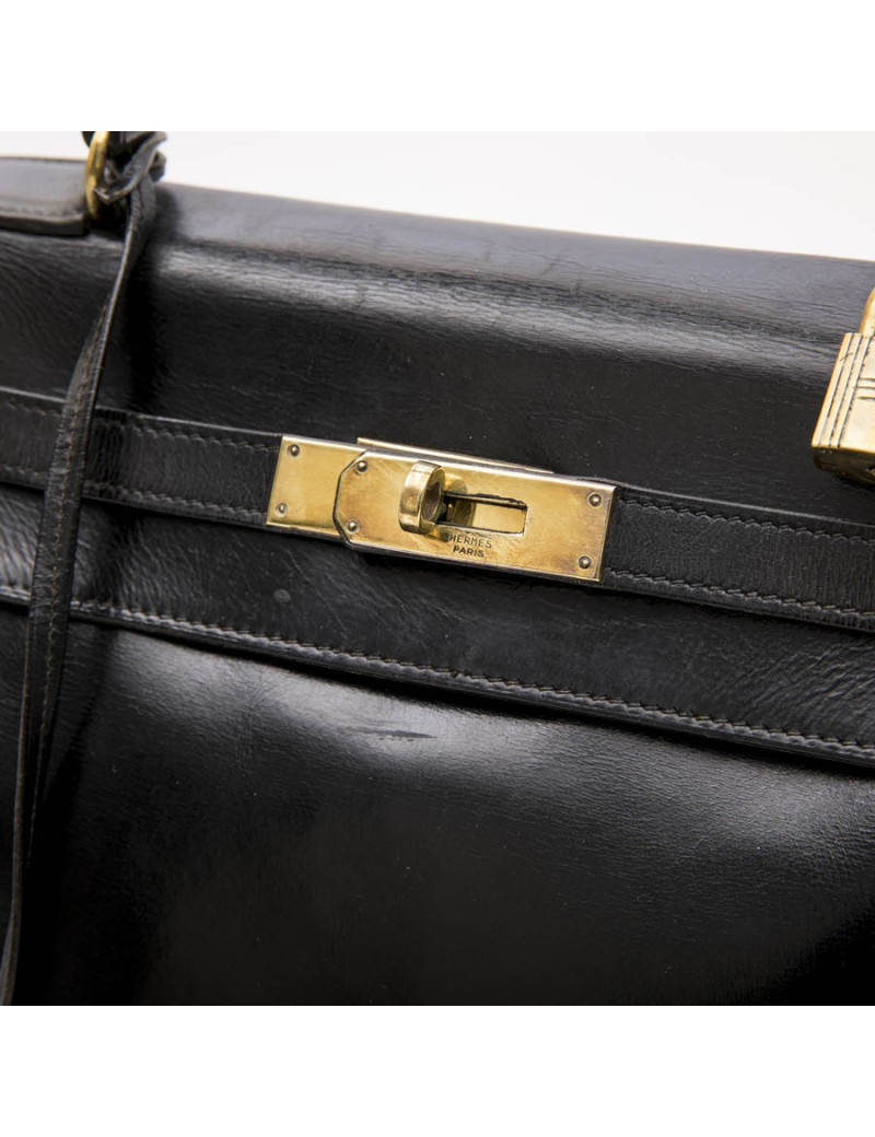 HERMES vintage Kelly 28 bag in black box leather
