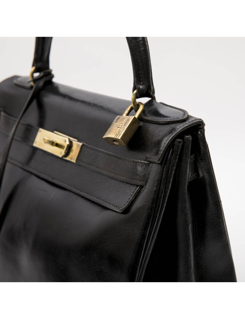HERMES vintage Kelly 28 bag in black box leather