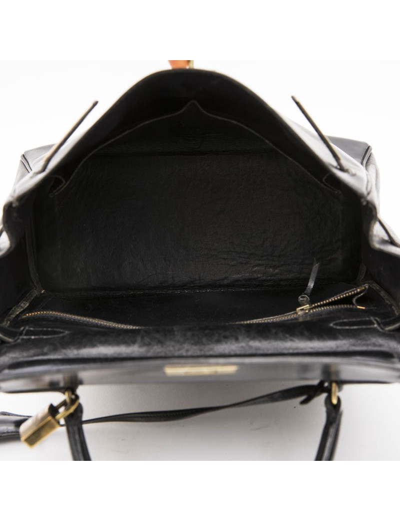 Sac Kelly 28 HERMES cuir box noir vintage 