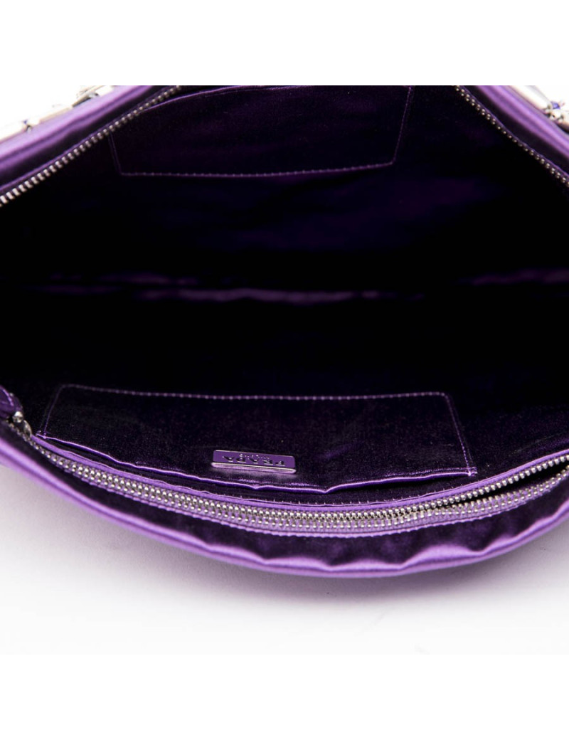 Pochette PRADA en satin duchesse violet et cabochons