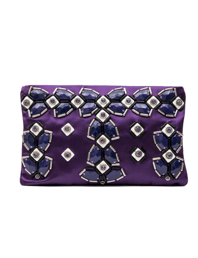 Pochette PRADA en satin duchesse violet et cabochons