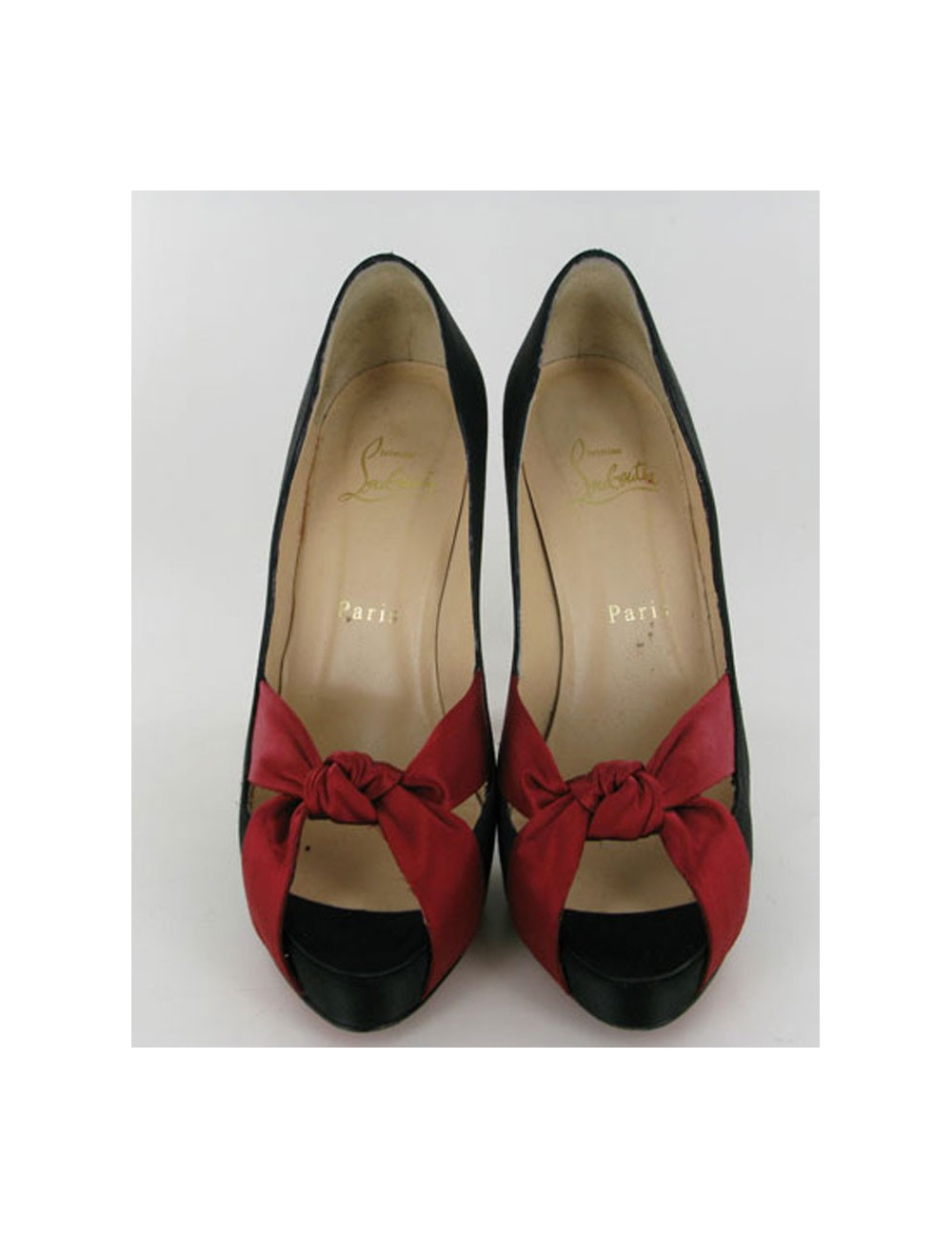 Escarpins LOUBOUTIN T37 satin noir et rouge