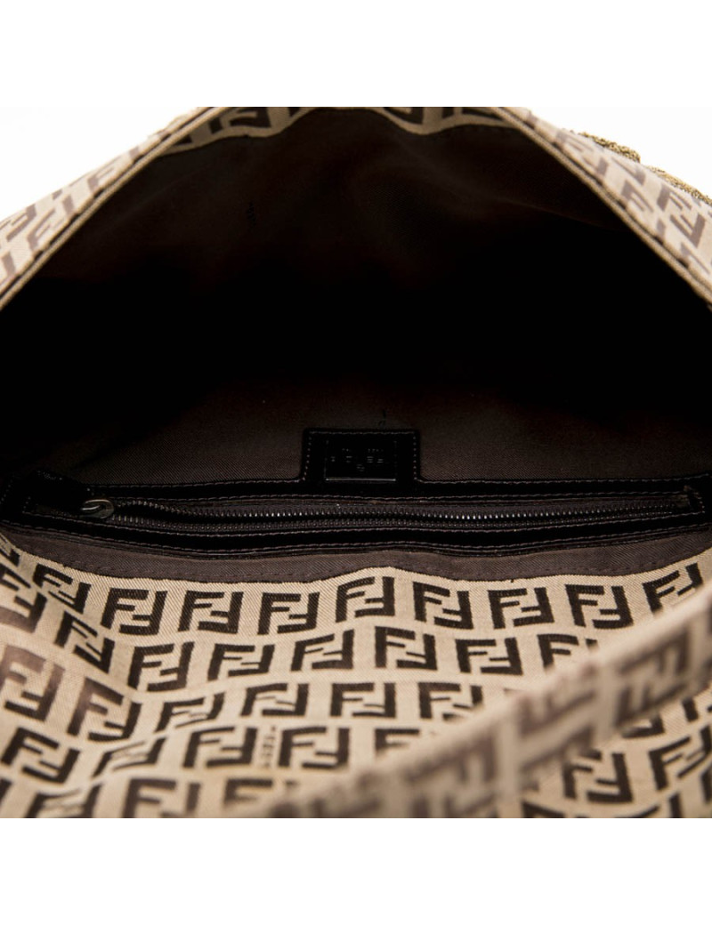FENDI baguette bag in brown monogram canvas and gold threads embroidery
