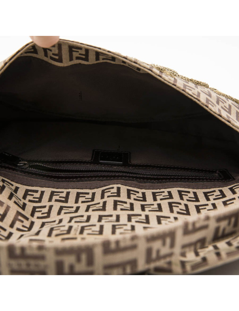 FENDI baguette bag in brown monogram canvas and gold threads embroidery