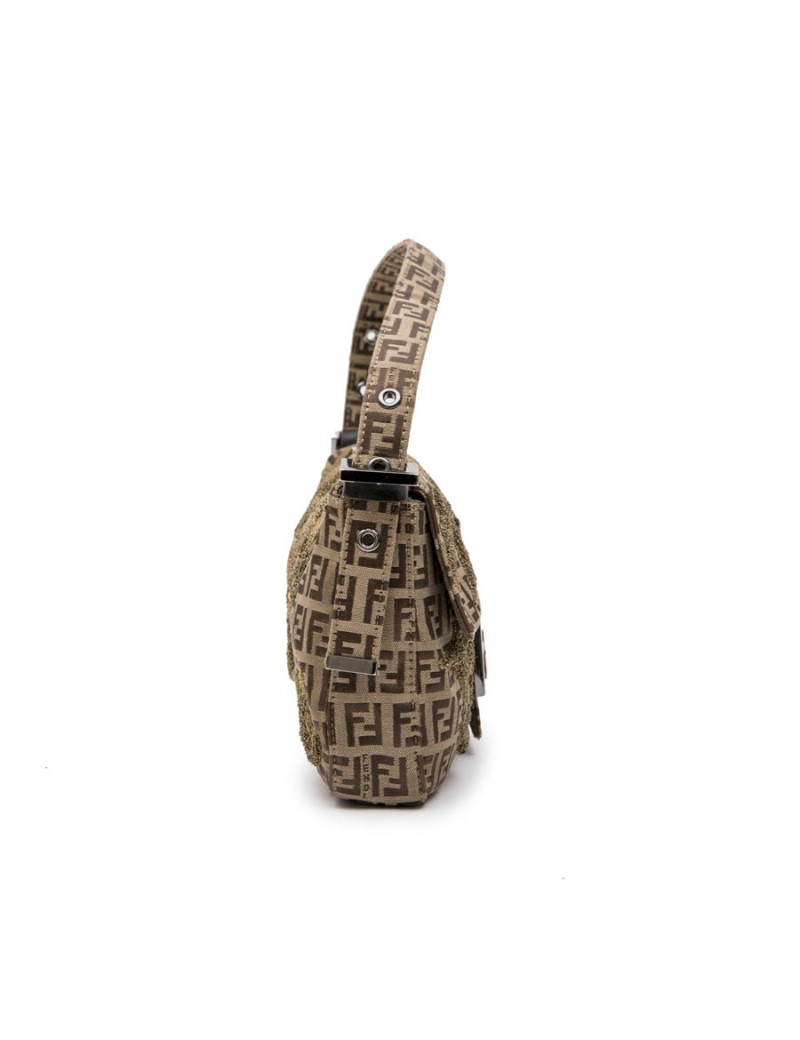 FENDI baguette bag in brown monogram canvas and gold threads embroidery