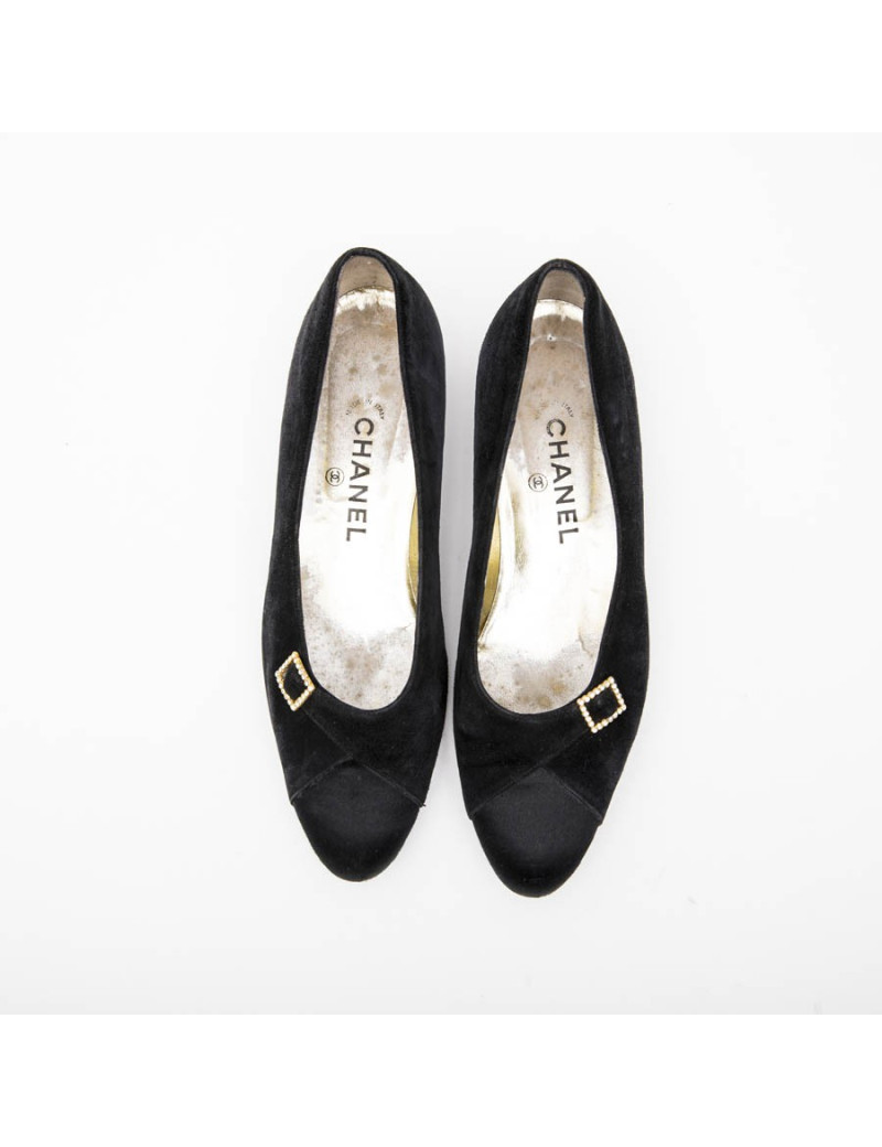 CHANEL ballerina shoes in navy blue velvet and satin size 39