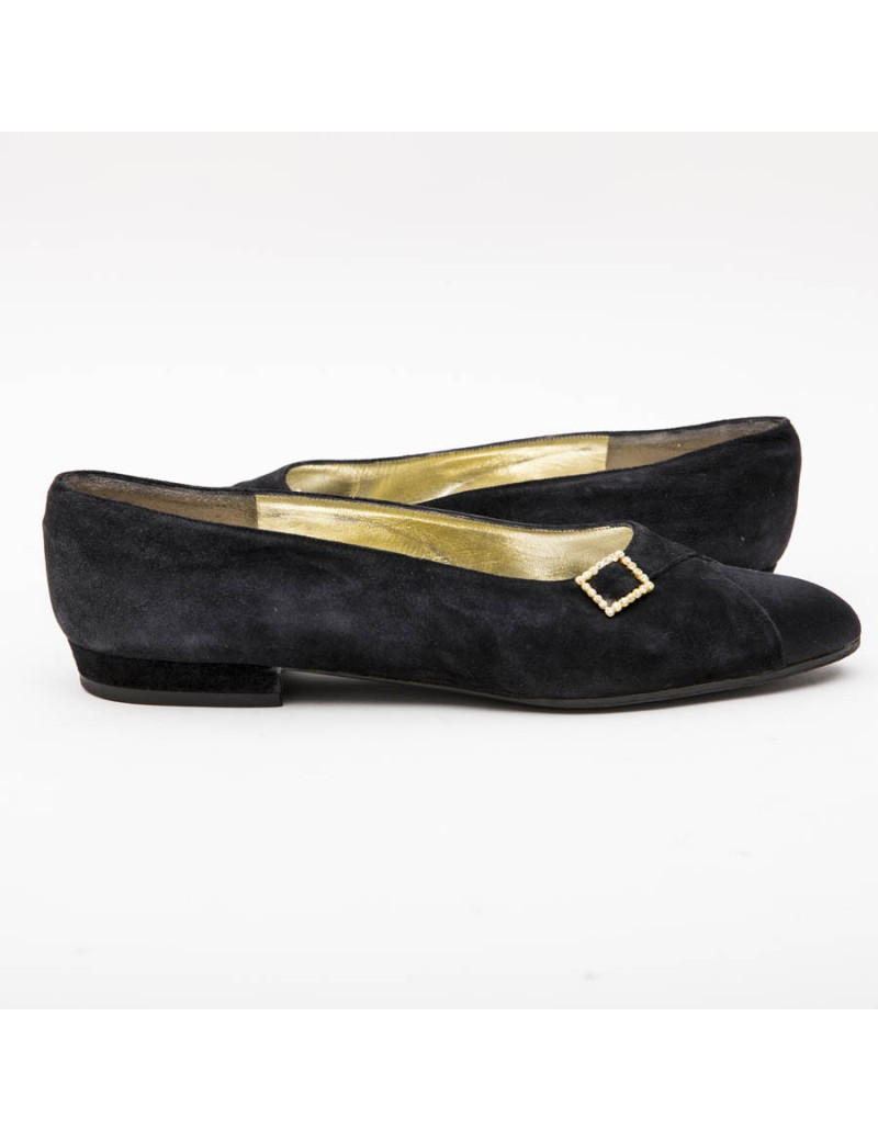 CHANEL ballerina shoes in navy blue velvet and satin size 39