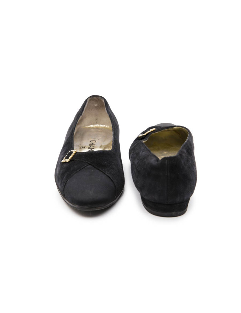 CHANEL ballerina shoes in navy blue velvet and satin size 39