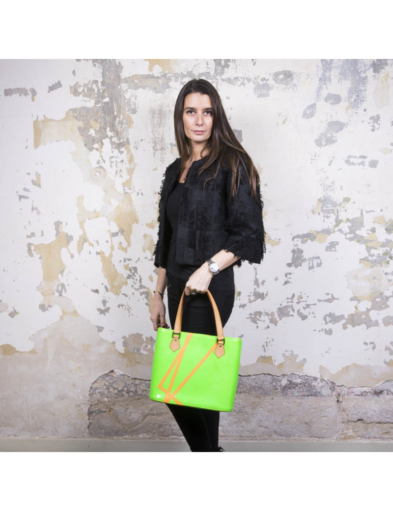 Sac Houston LOUIS VUITTON cuir verni fluo vert
