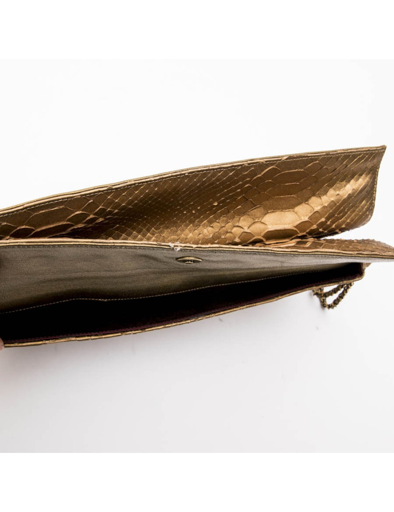 Long CHANEL pouch in matte copper gold python
