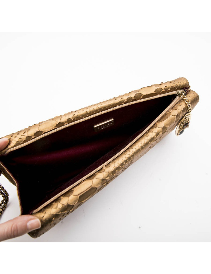 Long CHANEL pouch in matte copper gold python