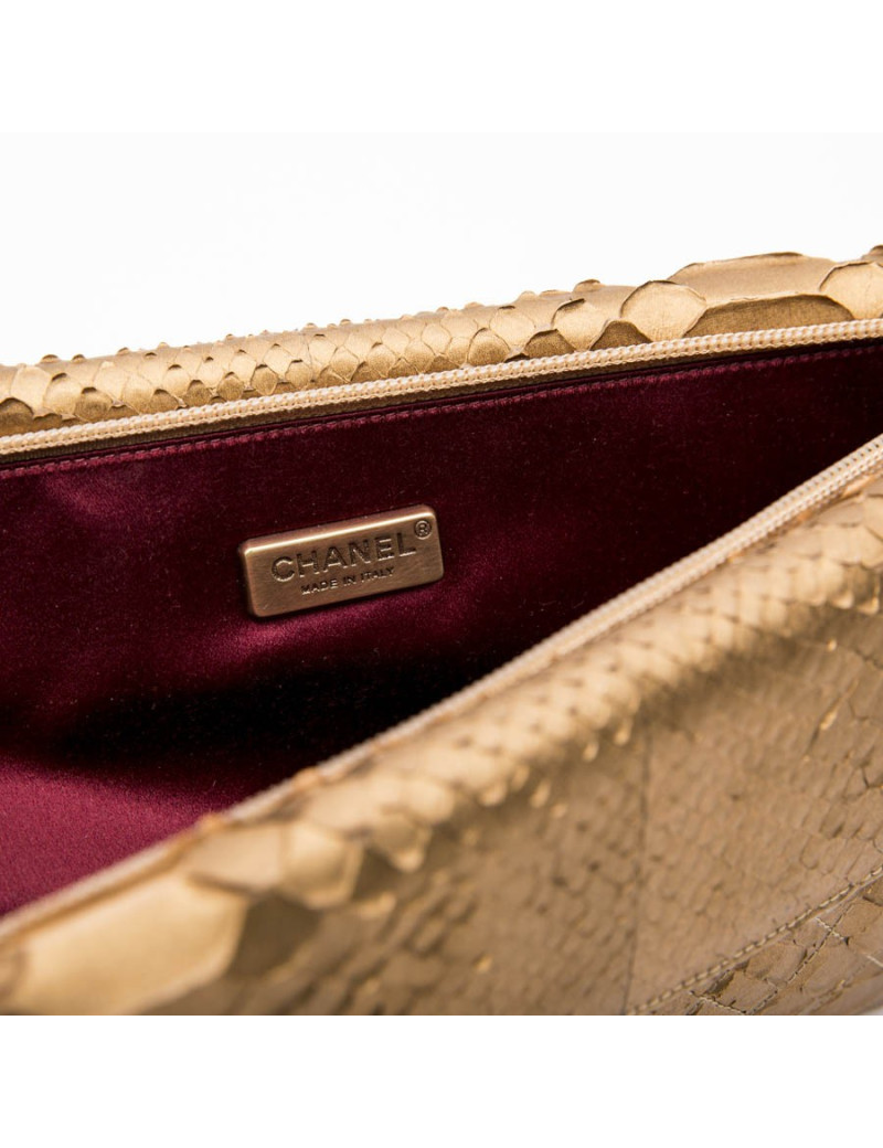 Long CHANEL pouch in matte copper gold python