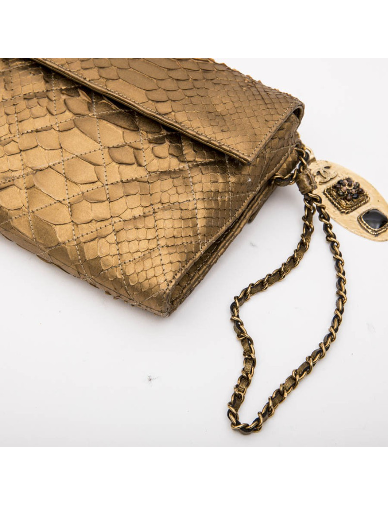 Long CHANEL pouch in matte copper gold python