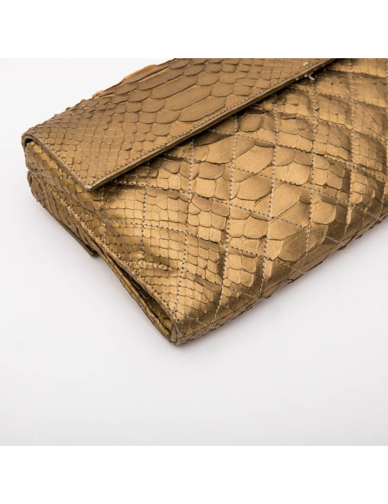 Long CHANEL pouch in matte copper gold python