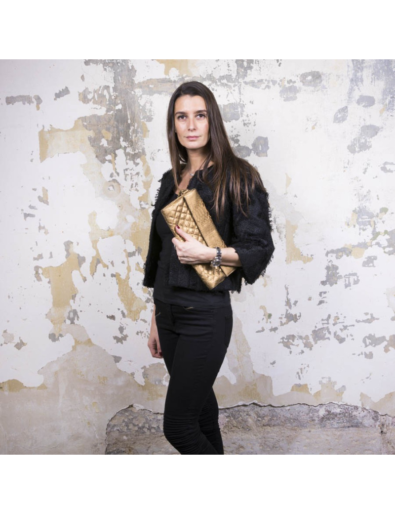 Long CHANEL pouch in matte copper gold python