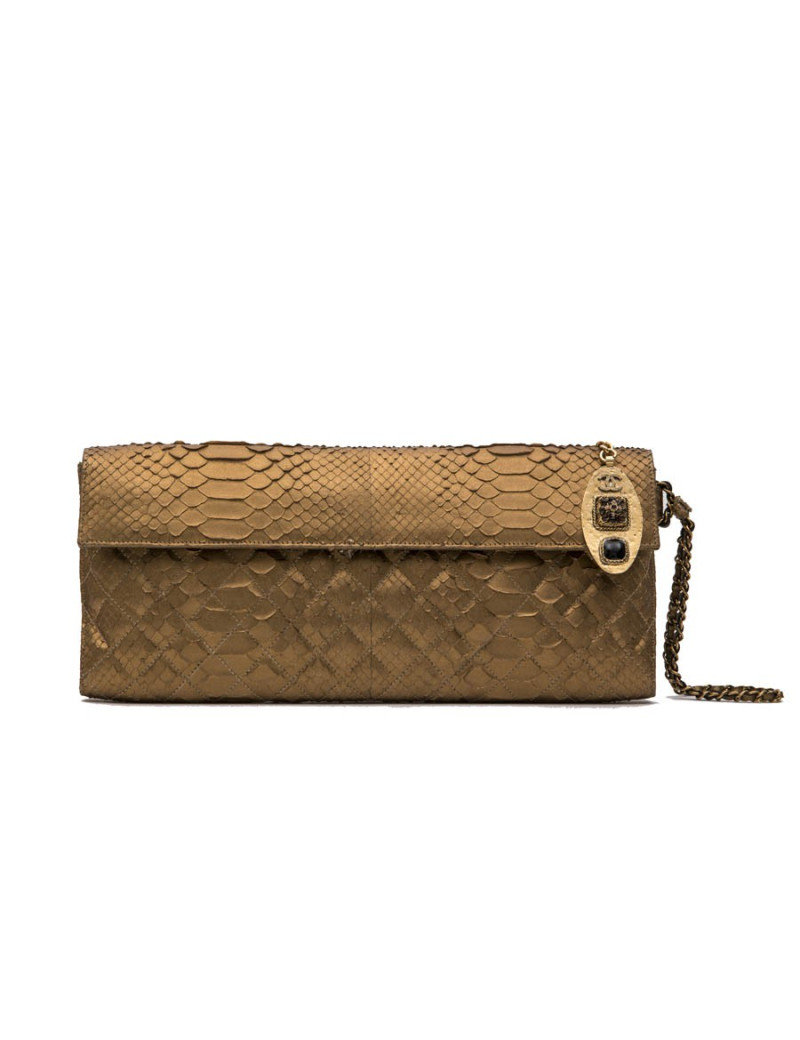 Long CHANEL pouch in matte copper gold python