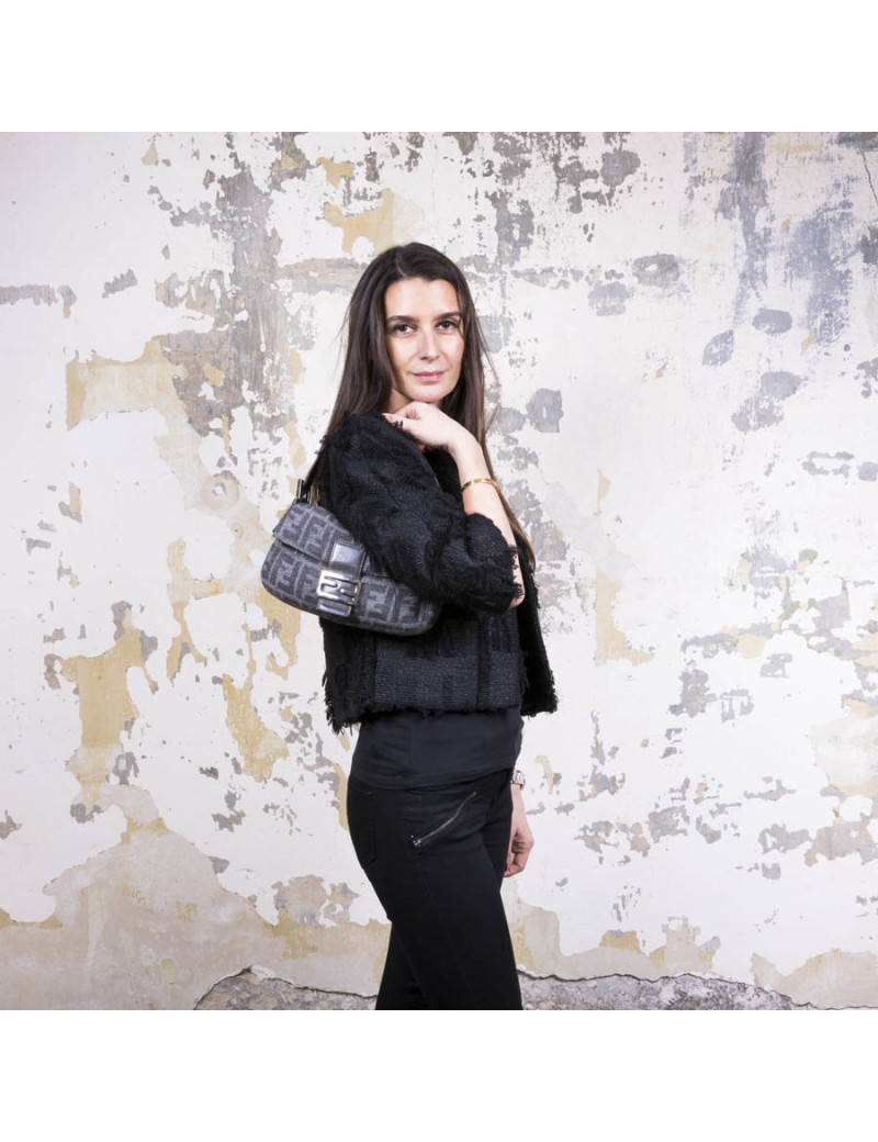FENDI baguette bag in gray monogram wool