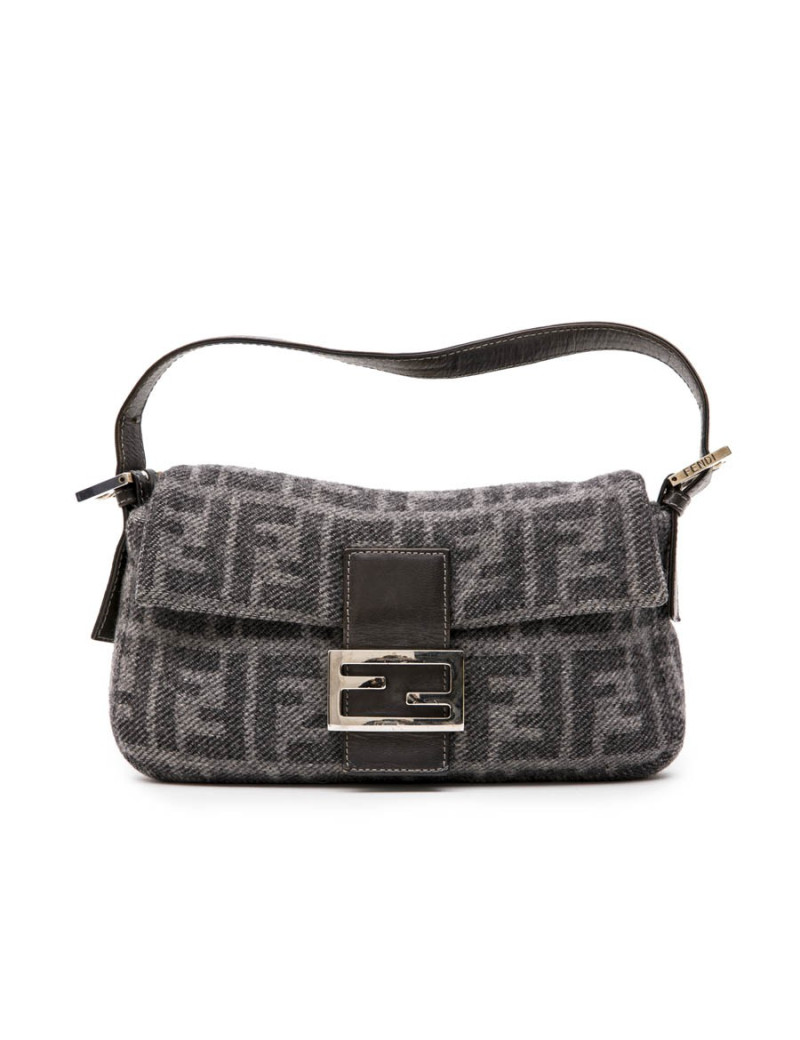 Sac baguette FENDI en laine monogram gris