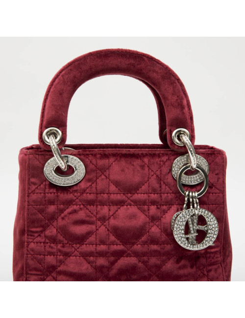 Mini sac Lady D  CHRISTIAN DIOR en velours de soie rouge cardinal