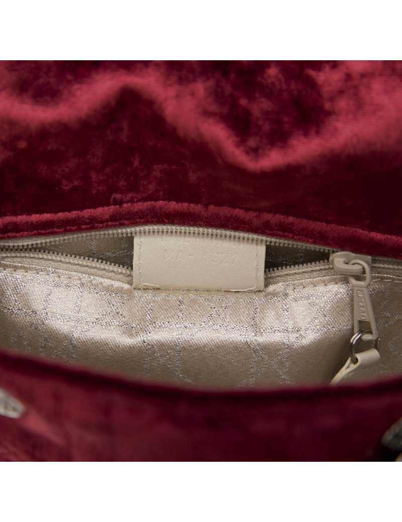 Mini sac Lady D  CHRISTIAN DIOR en velours de soie rouge cardinal