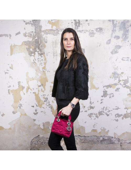 Mini sac Lady D  CHRISTIAN DIOR en velours de soie rouge cardinal