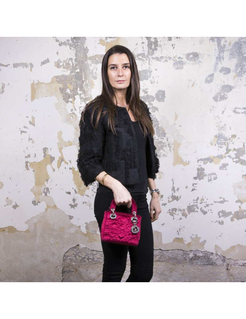 Mini sac Lady D  CHRISTIAN DIOR en velours de soie rouge cardinal