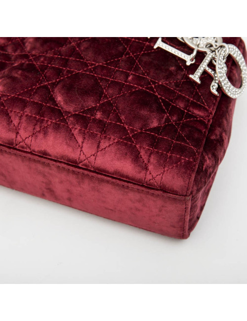 Mini sac Lady D  CHRISTIAN DIOR en velours de soie rouge cardinal