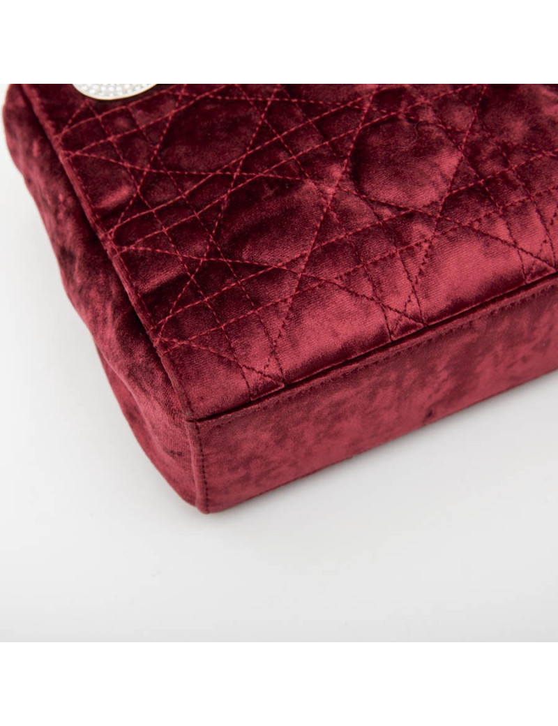 Mini sac Lady D  CHRISTIAN DIOR en velours de soie rouge cardinal