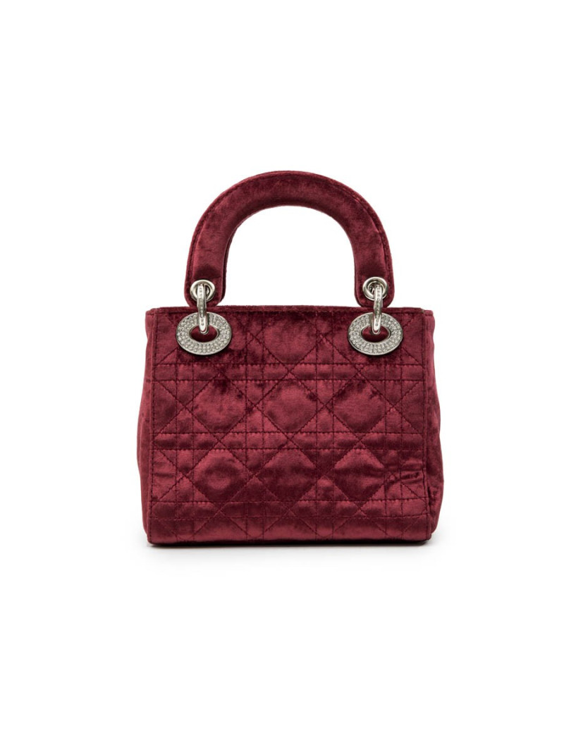 Mini sac Lady D  CHRISTIAN DIOR en velours de soie rouge cardinal