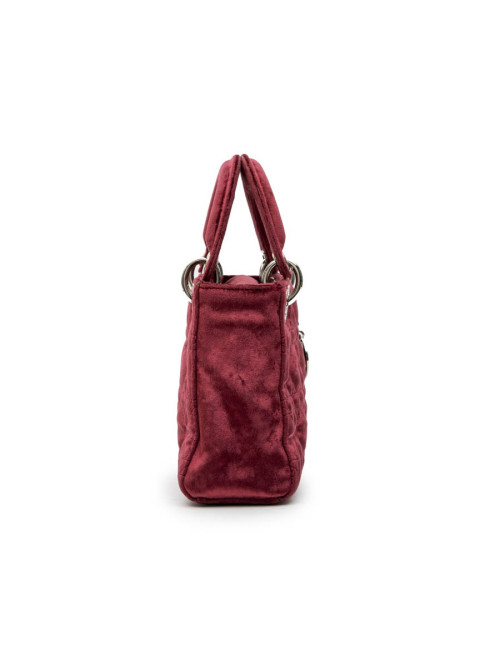 Mini sac Lady D  CHRISTIAN DIOR en velours de soie rouge cardinal