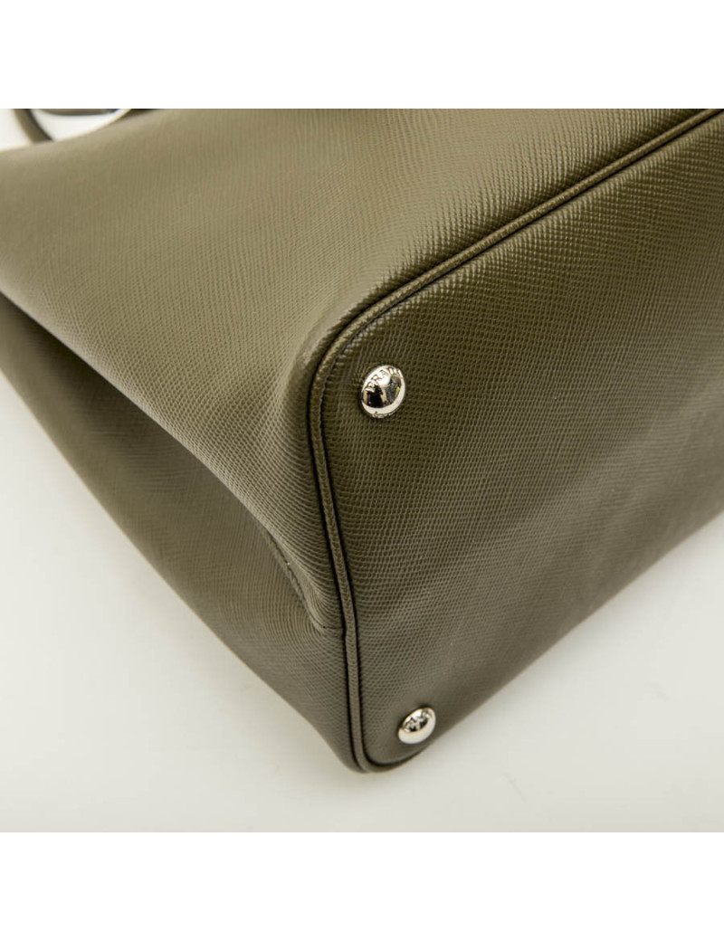 PRADA double bag in khaki green Saffiano leather